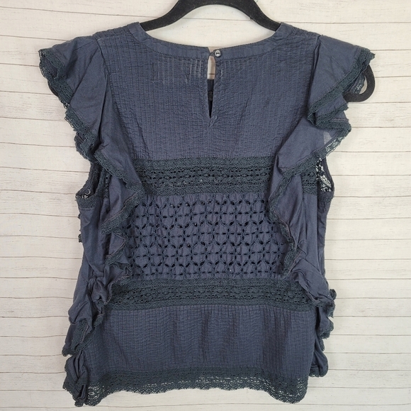 DENIM & SUPPLY NAVY BLIE SHORT SLEEVE TIERED RUFFLE TOP, SZ MEDIUM - Picture 3 of 7